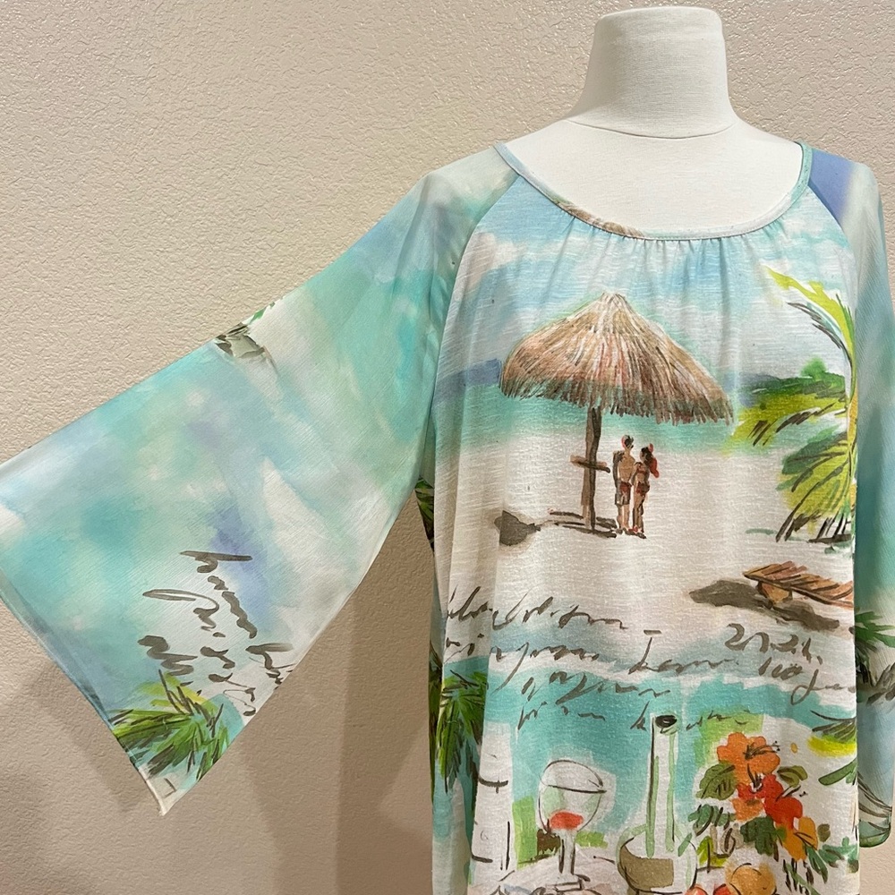 Chico's Seaside Sangria Easy Tee Top Size 2 (Large) - Picture 6 of 10